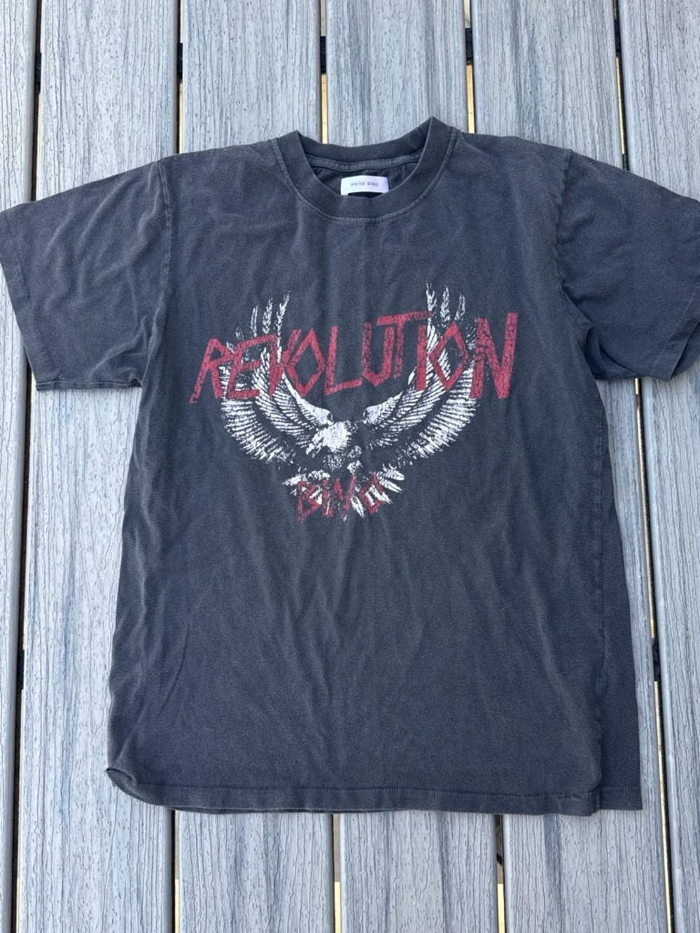 Anine Bing Washed Charcoal Revolution Crewneck Tee XS/TP